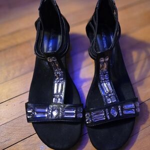 Croft & Barrow Black Sandals with Crystal Details